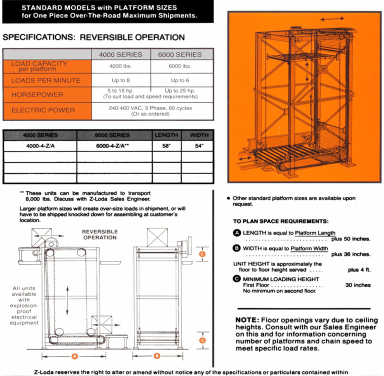 Floor openings vary due to ceiling heights.  Vertical Lift Conveyors